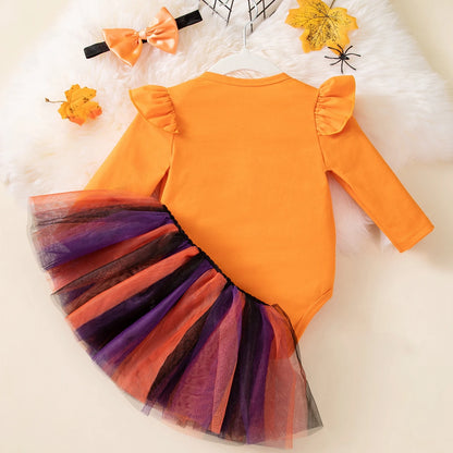 My First Halloween Baby Girl Costume – Long-Sleeve Ghost Bodysuit with Tutu Skirt, Bow Headband, 0–3M Infant Outfit