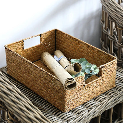 Zerolife Panier en jonc de mer naturel tressé – Grand panier de rangement en osier de paille pour la décoration intérieure, corbeille à fruits et à pain de table, organiseur de serviettes, récipient de rangement de cuisine et panier de ferme rustique