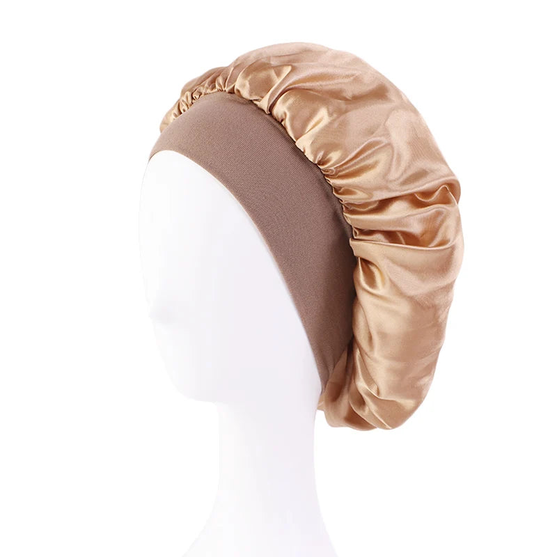 Silky Satin Sleep Bonnet with Elastic Band – Wide Brim Night Cap Hair Wrap for Sleeping & Hair Protection