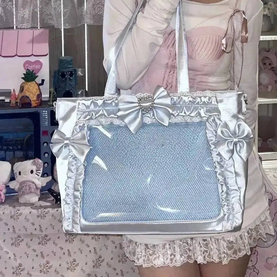 Bolsa Ita Japonesa Y2K para Mujer – Bonito Bolso de Hombro Transparente Lolita, Bolso Cruzado Grande de Exhibición DIY, Cartera de Moda Kawaii para la Escuela, Viajes y Uso Diario