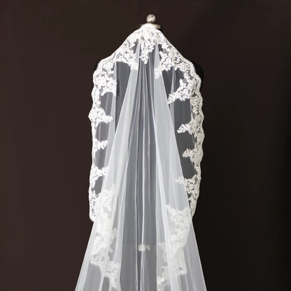 Long Bridal Lace Veil – Spanish Mantilla Wedding Veil with Lace Edge | Elegant Wedding Dress Accessory for Bride & Bridal Party