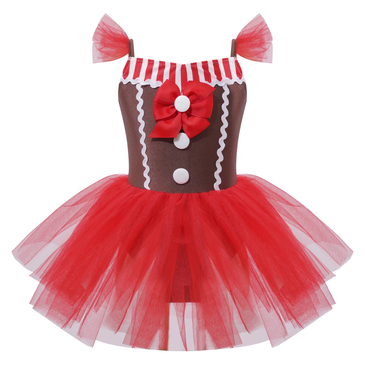 Girls' Gingerbread Man Costume Dress Soft Velvet Cookie Princess Tutu for Christmas, Halloween Cosplay, Ballet, Dance, Holiday Parties and Dress-Up Events