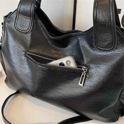 Women’s PU Leather Shoulder Bag – 2026 Fashion Handbag with Soft Interior Compartment, Contrast Color Design, Zipper Closure, Stylish Everyday Purse for Work, Travel & Casual Use