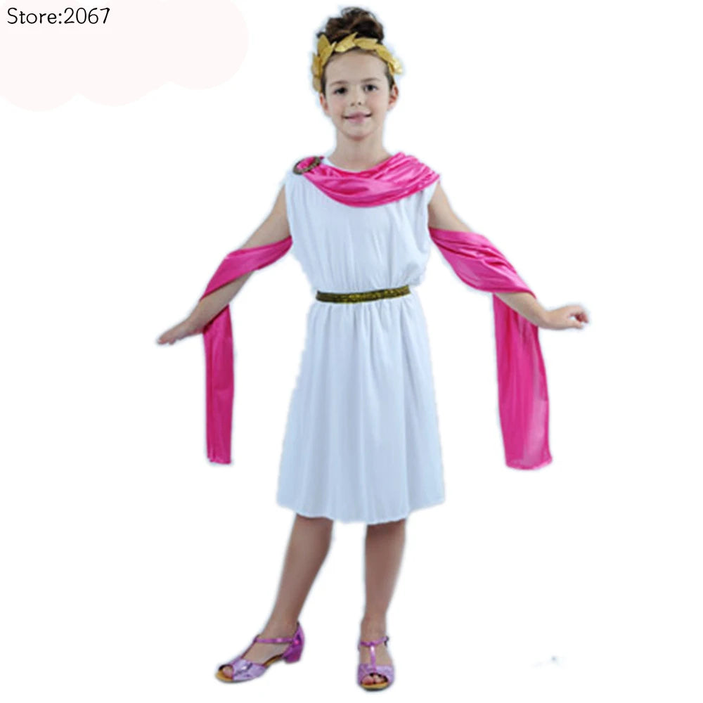 Kids Grecian Toga Cosplay Costume Set – Roman Greek Goddess Outfit for Boys & Girls, Halloween, Purim, Mardi Gras & Party Fancy Dress