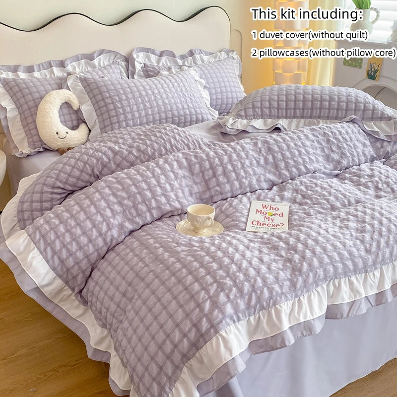 Juego de ropa de cama de 3 piezas de encaje coreano Seersucker – Juego de funda nórdica y fundas de almohada para dormitorio y habitación de invitados