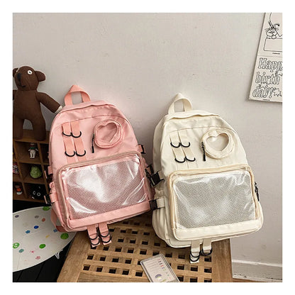 Mochila Ita Kawaii Estilo Collage – Mochila Escolar Transparente con Bolsillo en Forma de Corazón para Adolescentes, Mochila de Moda Japonesa JK, Mochila para Laptop para Mujeres, Bolso de Hombro para Estudiantes Estilo Harajuku 2024