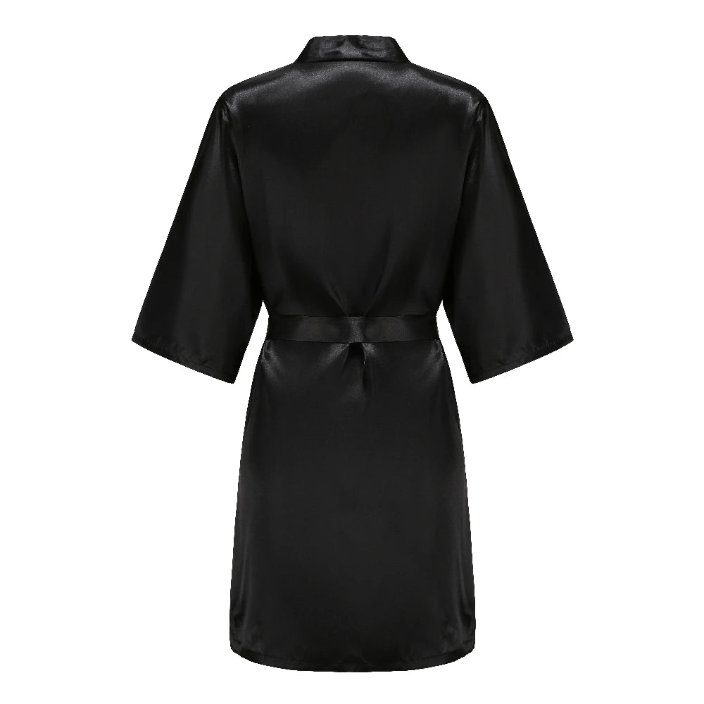 Bata de satén "Team Bride" – Kimono de pijama para fiesta de bodas con estampado de letras blancas | Regalo de despedida de soltera para mujer