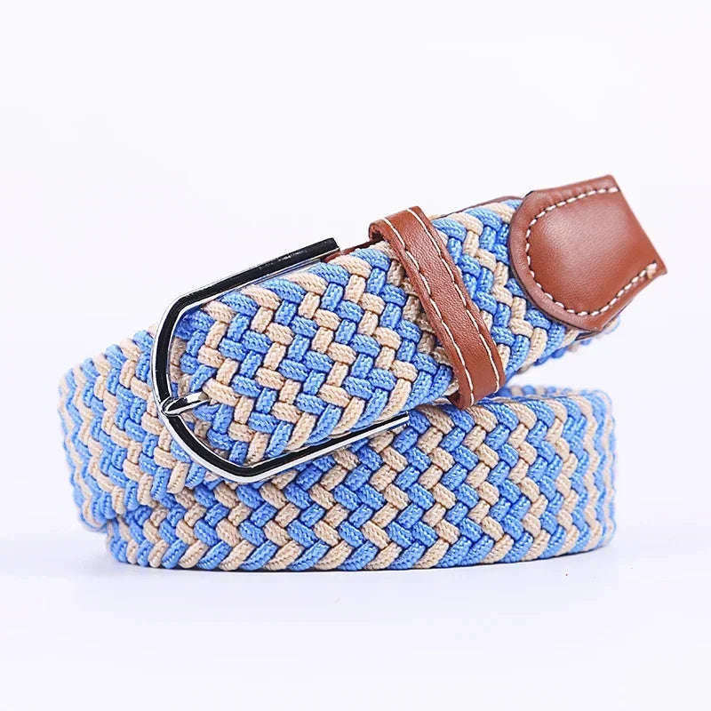 Ceinture élastique tressée unisexe en toile tissée, à boucle ardillon, pour jeans (107/120/130cm)