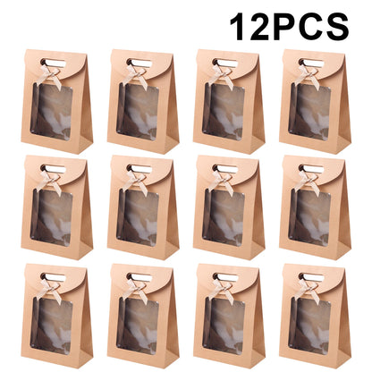 6/12 Bolsas de regalo de papel kraft con ventana para galletas, dulces, recuerdos de boda, regalos de Navidad y embalaje de fiesta reutilizable
