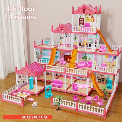 3D DIY Mini Princess Castle Villa Assembly Toy House with LED Lights – Creative Doll House Accessories Set, Girl Birthday Gift