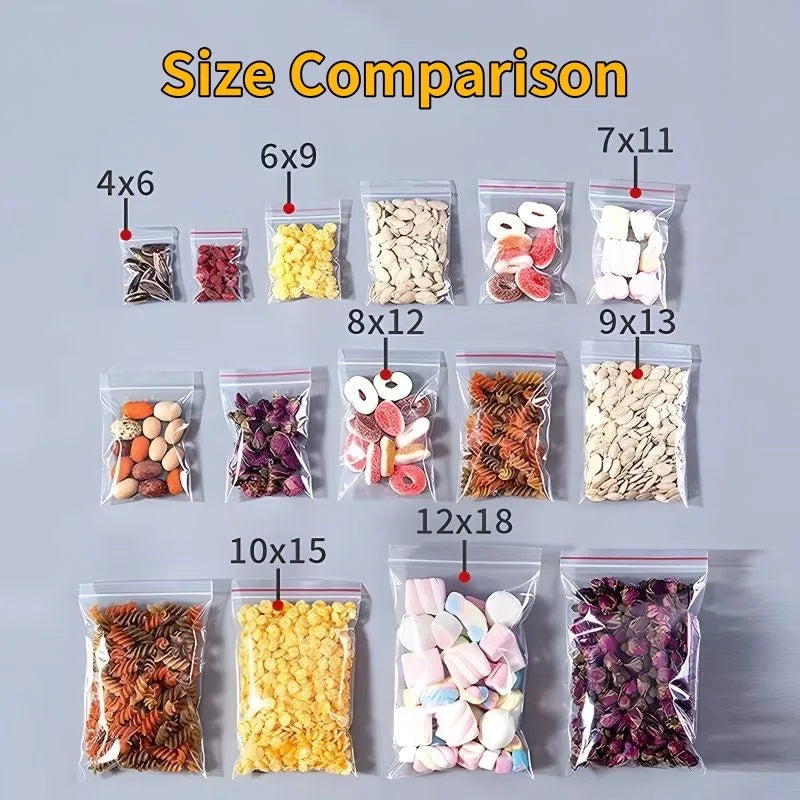 100/200 bolsas transparentes con cierre de cremallera – Bolsas de plástico gruesas resellables para alimentos, joyas, organización de cocina, almacenamiento de artículos pequeños y suministros de embalaje