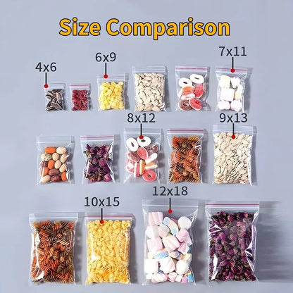 100/200 bolsas transparentes con cierre de cremallera – Bolsas de plástico gruesas resellables para alimentos, joyas, organización de cocina, almacenamiento de artículos pequeños y suministros de embalaje