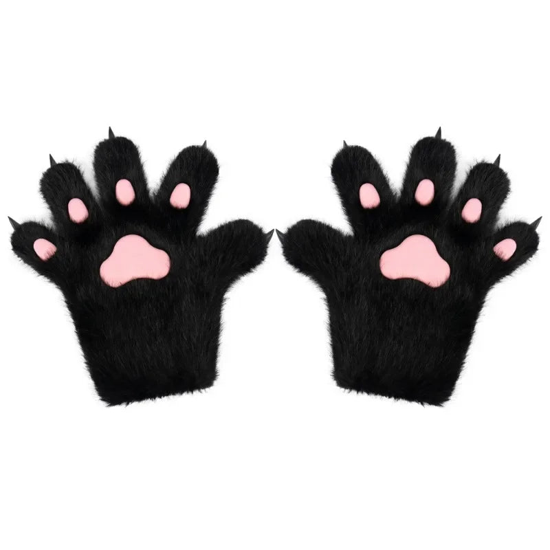 Furry Animal Paw Gloves for Teens & Adults – Plush Cat Paw Mittens for Anime Cosplay, Halloween, Lolita Fashion & Costume Accessories