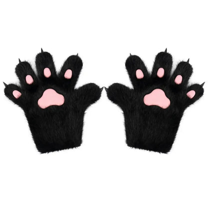 Furry Animal Paw Gloves for Teens & Adults – Plush Cat Paw Mittens for Anime Cosplay, Halloween, Lolita Fashion & Costume Accessories