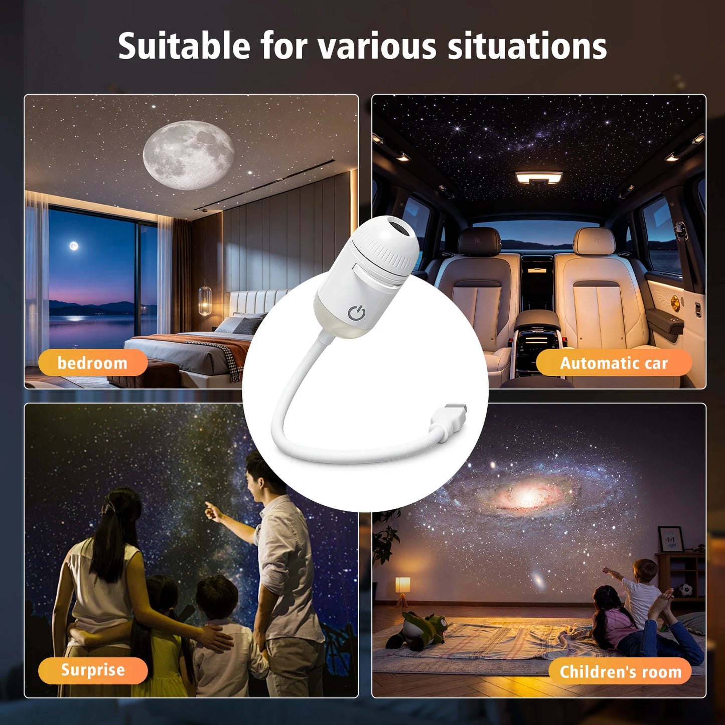 Lámpara proyector USB LED de cielo estrellado y galaxia – Luz nocturna de Saturno para coche, habitación y decoración de techo