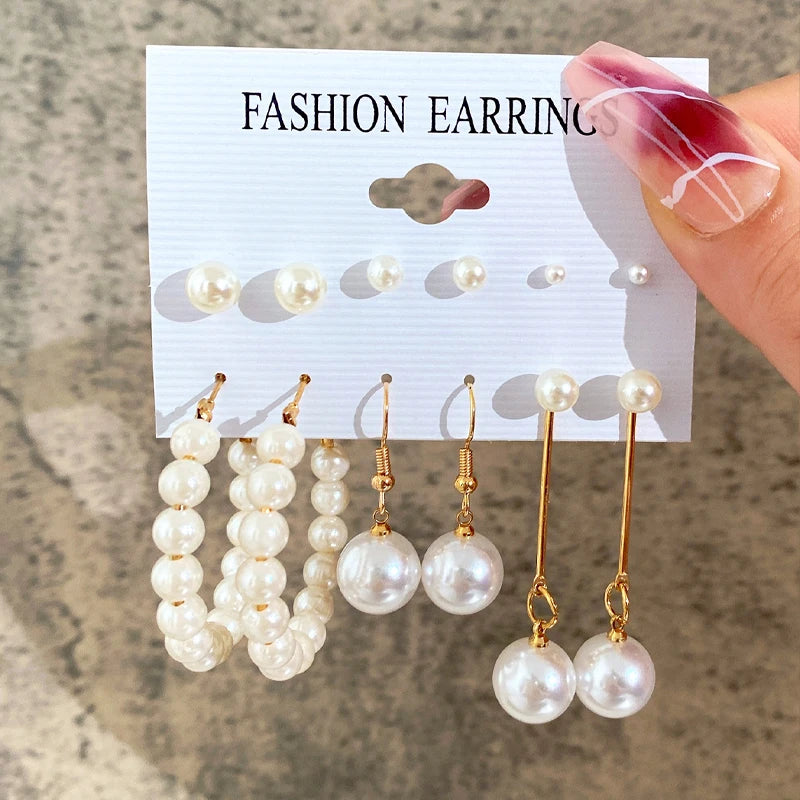 Boucles d'oreilles créoles dorées grand cercle pour femmes, ensemble bohème vintage, perle, cœur, zircon, clous, bijoux cadeau