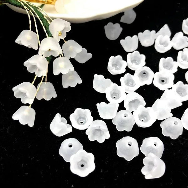 50–200PCS Transparent Acrylic Flower Beads – Tulip & Lily of the Valley Beads for DIY Jewelry Making, Bracelets, Necklaces & Craft Projects