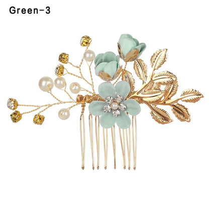 Luxury Floral Bridal Hair Comb with Gold Leaves – Crystal Wedding Hair Accessory for Brides & Prom
