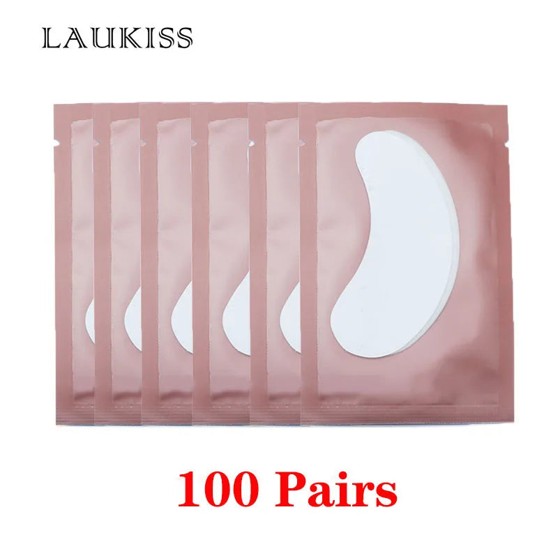 25/50/100 pares de parches para extensión de pestañas LAUKISS – Almohadillas sin pelusa debajo de los ojos para construcción de pestañas, pestañas postizas y aplicación de belleza