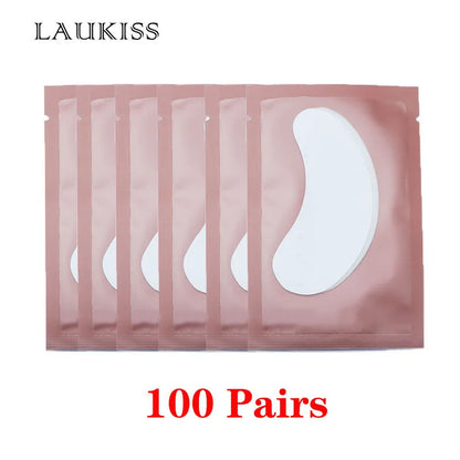 25/50/100 pares de parches para extensión de pestañas LAUKISS – Almohadillas sin pelusa debajo de los ojos para construcción de pestañas, pestañas postizas y aplicación de belleza