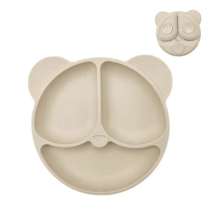 Assiette à ventouse en silicone pour bébé – Assiette repas sourire pour tout-petits avec compartiments, vaisselle pour enfants sans BPA
