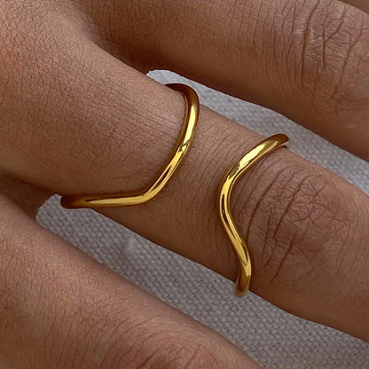 Bague creuse ajustable plaquée or 18 carats - Bague de mode minimaliste en acier inoxydable pour femme