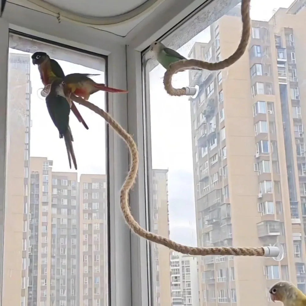 Bendable Bird Perch Rope – Linen Rope DIY Climbing Perch with Non-Slip Grip, Suction Cup Mount & Durable Design for Parrots