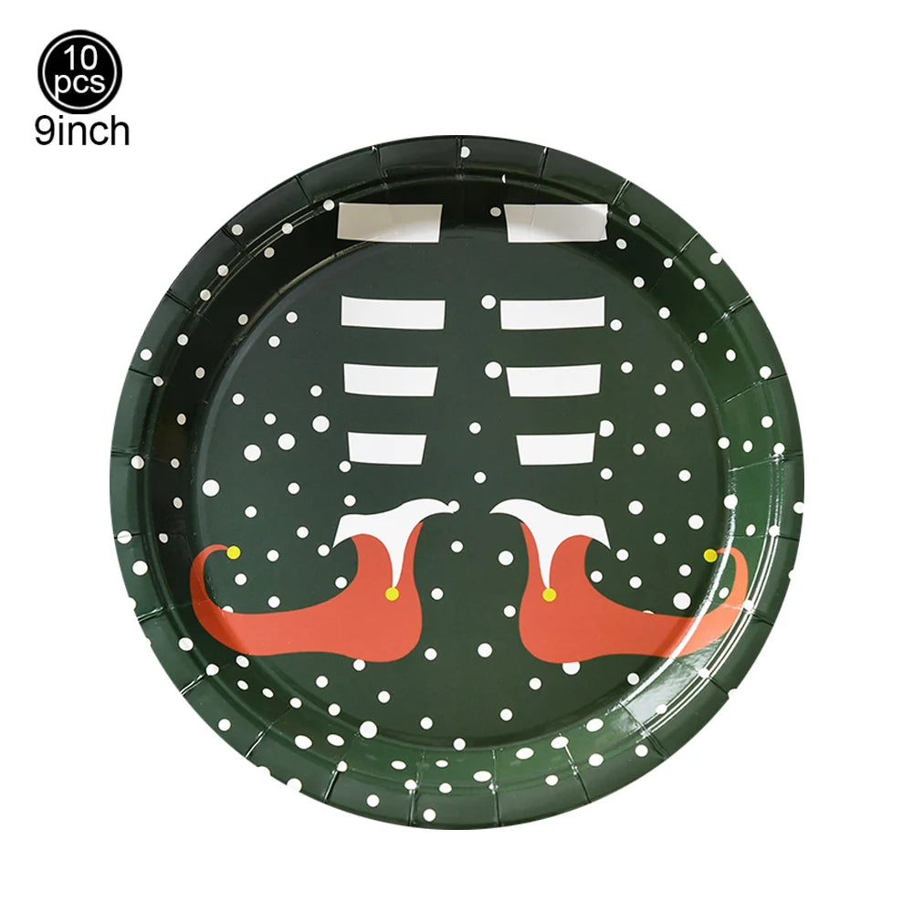 9-Inch Merry Christmas Paper Plates – Santa Claus, Christmas Tree & Elk Round Disposable Plates for Xmas Party & Table Decor