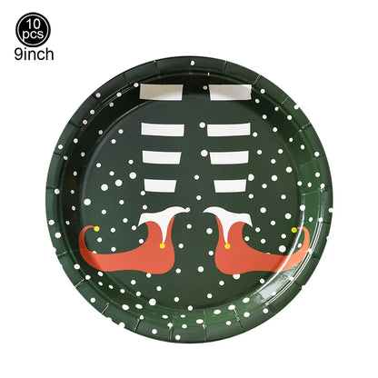 9-Inch Merry Christmas Paper Plates – Santa Claus, Christmas Tree & Elk Round Disposable Plates for Xmas Party & Table Decor