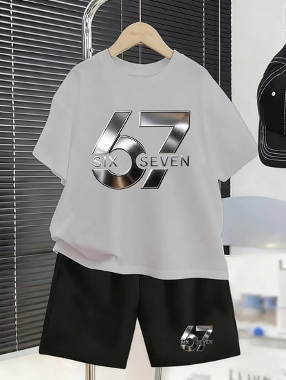 Conjunto de camiseta y pantalones cortos divertidos con gráficos para niños, atuendo informal de verano de 2 piezas para niños.