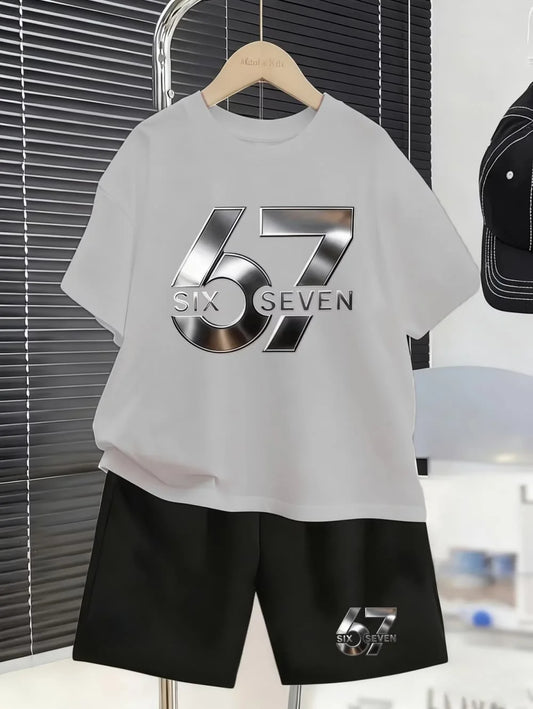 Conjunto de camiseta y pantalones cortos divertidos con gráficos para niños, atuendo informal de verano de 2 piezas para niños.