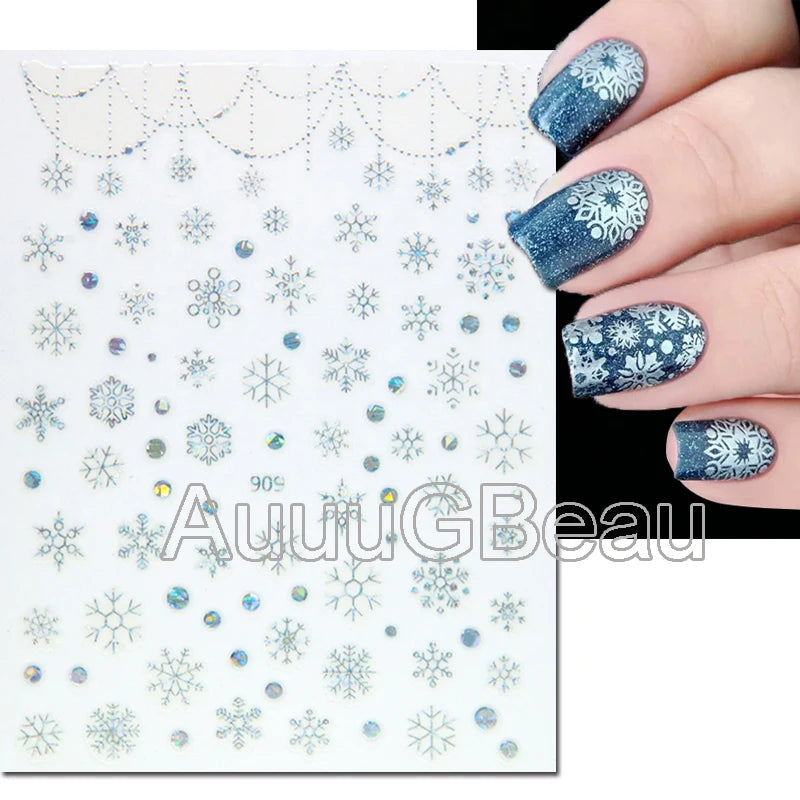 3D Christmas Nail Art Stickers – Snowflake & Winter Tree Nail Decals for Nail Tips Decoration
