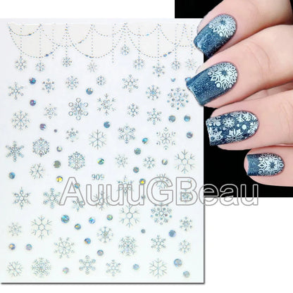 3D Christmas Nail Art Stickers – Snowflake & Winter Tree Nail Decals for Nail Tips Decoration