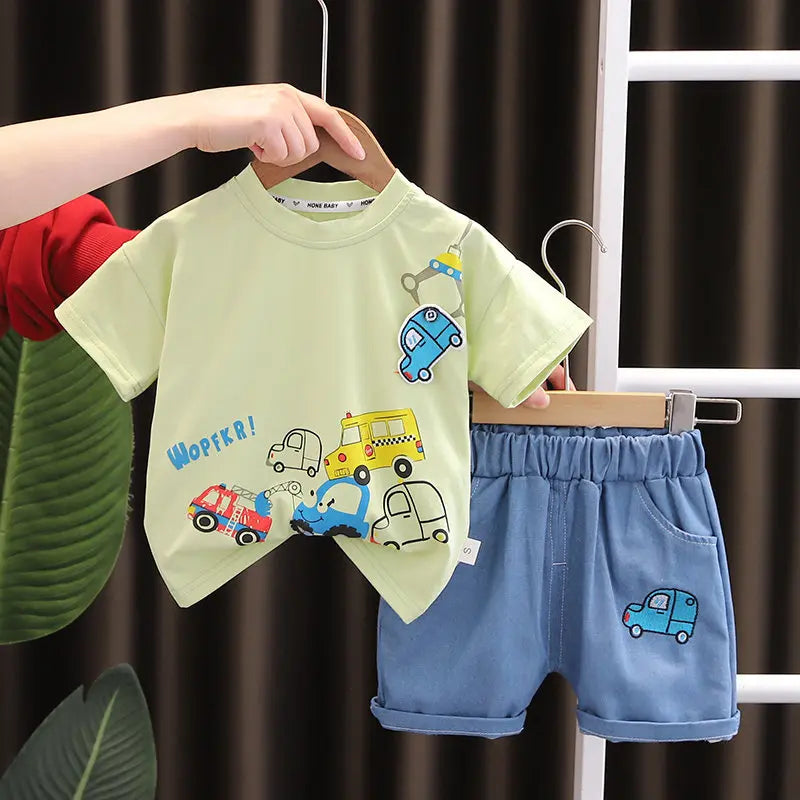 Conjunto de camiseta y shorts de algodón con estampado de coches para bebés, ideal para el verano, edades de 1 a 5 años