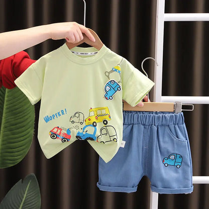 Conjunto de camiseta y shorts de algodón con estampado de coches para bebés, ideal para el verano, edades de 1 a 5 años