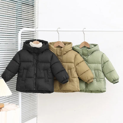 Kids Cotton-Padded Winter Jacket, Thick Warm Hooded Zipper Coat for Boys and Girls Ages 3-6, Solid Color Children’s Snowsuit Outerwear