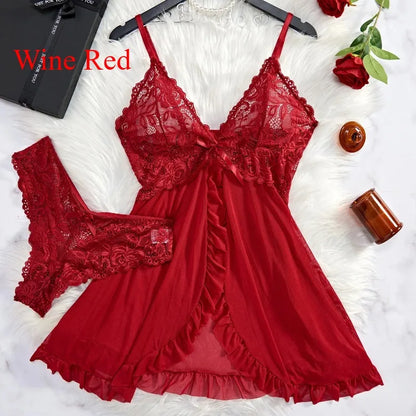 Chemise de nuit à col en V en dentelle pour femme – Robe de nuit en satin doux, vêtement de nuit et de détente confortable pleine longueur