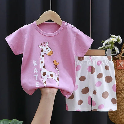 Conjunto de ropa de verano para niños de 2 piezas – Conjunto de camiseta y pantalones cortos de algodón para niños y niñas, ropa de manga corta para bebés, traje informal suave para niños para el juego diario y la comodidad