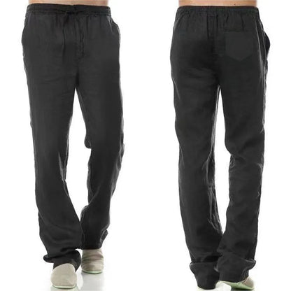 Men's Cotton Linen Pants – Breathable Solid-Color Trousers with Back Pocket, Casual Fitness & Streetwear Pants for Autumn