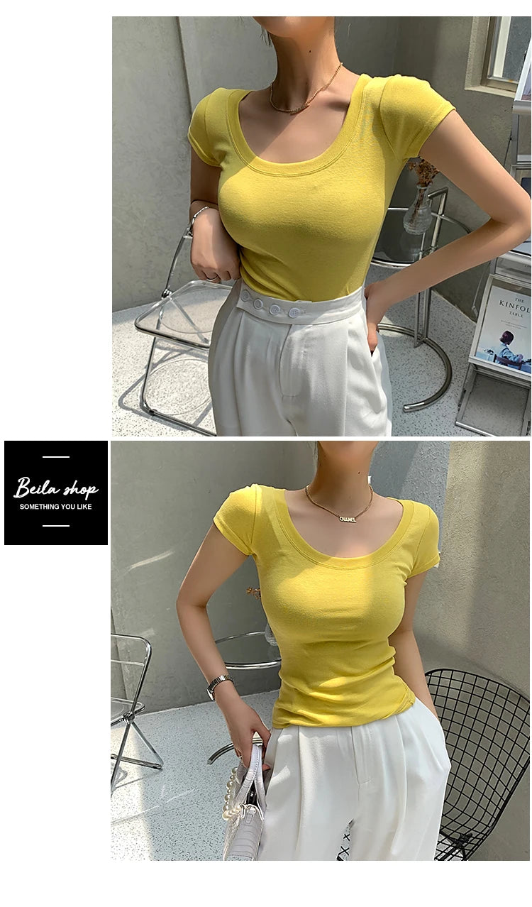 2026 Summer Women’s 100% Cotton Slim T-Shirt Casual Basic O-Neck Solid Korean Style Tee 16 Colors