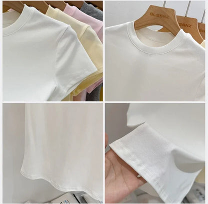 Zjaiss 2026 T-shirt col rond mode été sexy basique uni à manches courtes pour femme style coréen décontracté streetwear