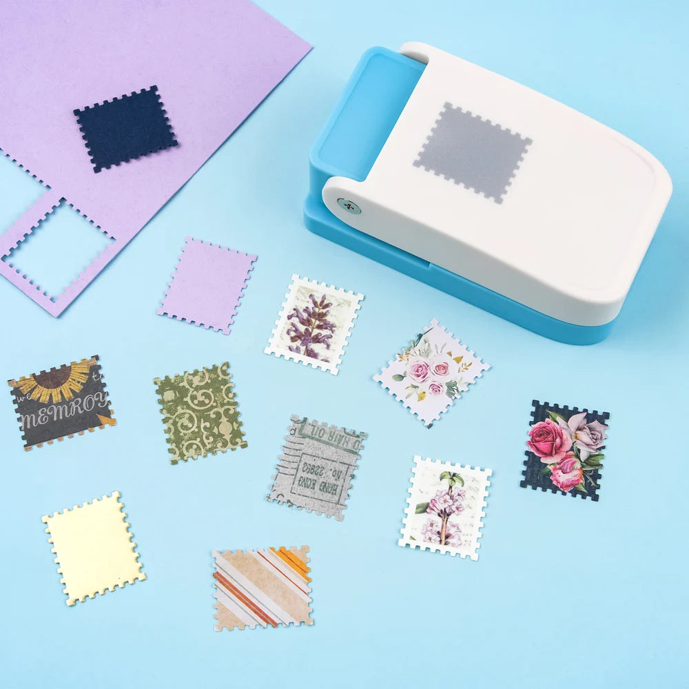 Perforadora de palanca para manualidades con diseño de sello postal rectangular de 1 x 0.8 pulgadas – Perforadora de papel para álbumes de recortes, tarjetas y manualidades de papel.