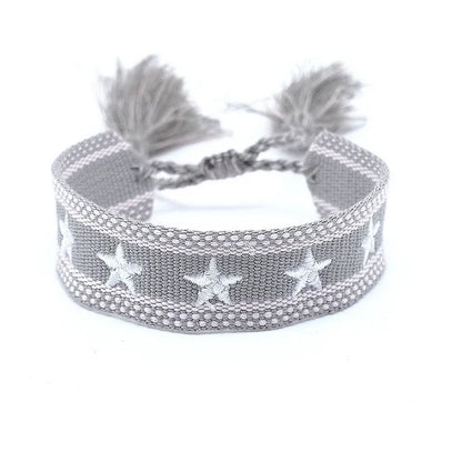 Pulsera de estrella bordada bohemia – Correa de muñeca tejida a mano con borlas para mujer | Regalo de joyería de moda étnica