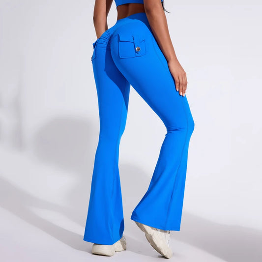 DIAS FIT JOY Pantalones de yoga acampanados de tiro alto para mujer – Leggings de campana levanta glúteos con bolsillos, pantalones deportivos de secado rápido para correr, gimnasio, fitness y ejercicio