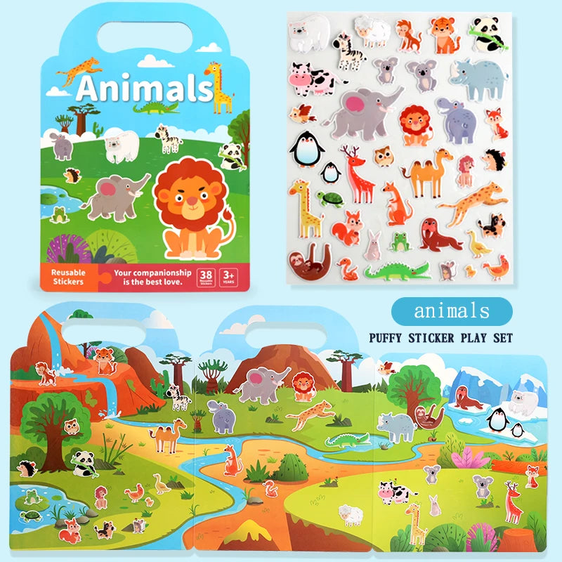 Libro de pegatinas DIY para niños – Libro de actividades de pegatinas de escenas de burbujas reutilizables, juguete portátil y silencioso, manualidades creativas de aprendizaje de pegatinas de gelatina para niños