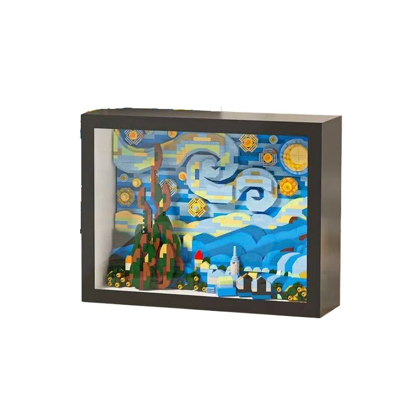 3D Diamond Building Block Art Set with Display Box – Van Gogh Sunflowers, The Starry Night & Great Wave Inspired Model, Kids' Gift