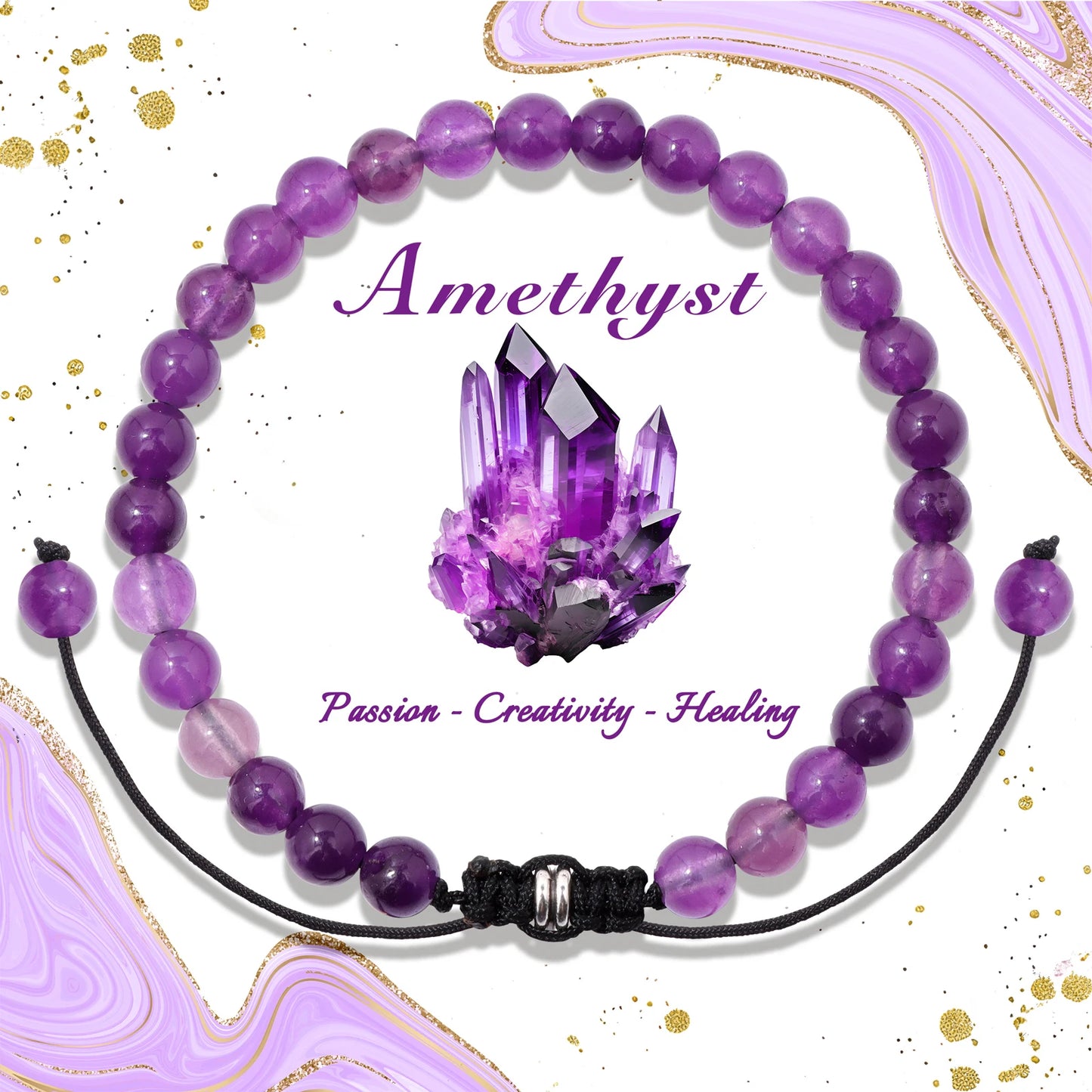 Bracelet perles de tourmaline noire naturelle – Bracelet ajustable tressé en corde avec carte cadeau pour hommes et femmes
