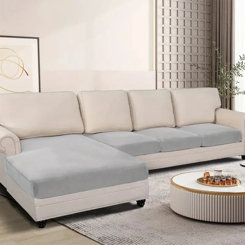 Velvet Sofa Cushion Cover – Plush Stretch Couch Slipcover Furniture Protector for Living Room