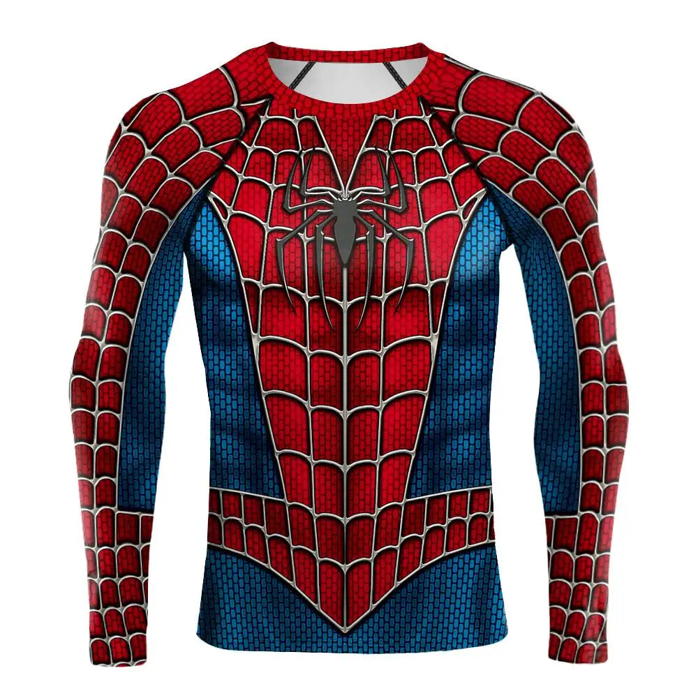 Spider-Inspired Superhero Compression Shirt for Men – Red Blue Long Sleeve Cosplay Workout Performance Top