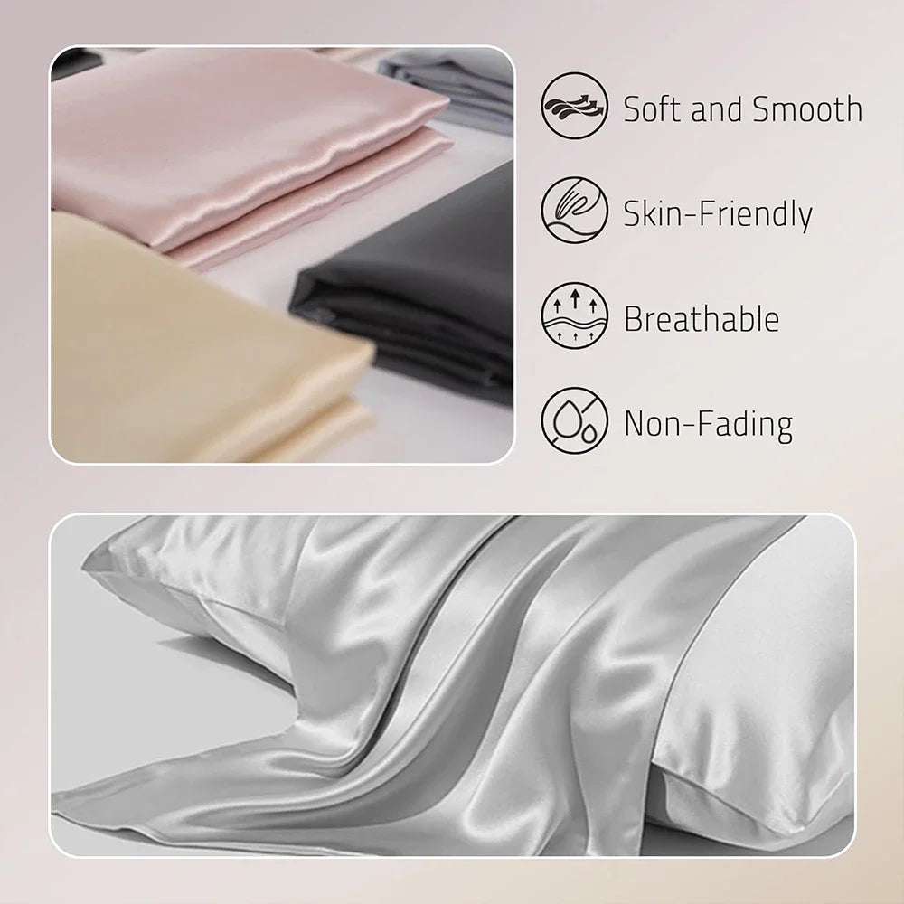 Taie d'Oreiller 100% Soie de Mûrier Pure – Housse de Coussin Double Face Rafraîchissante avec Fermeture Éclair Invisible, Douce et Respirante